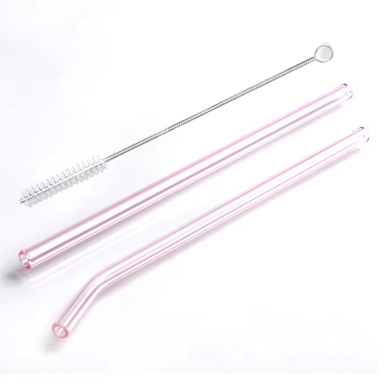 2Pcs Colorful Drinking Straws High Borosilicate Glass Straw Reusable Straws for Smoothies Juice Milkshake Coffee Cocktail Straw