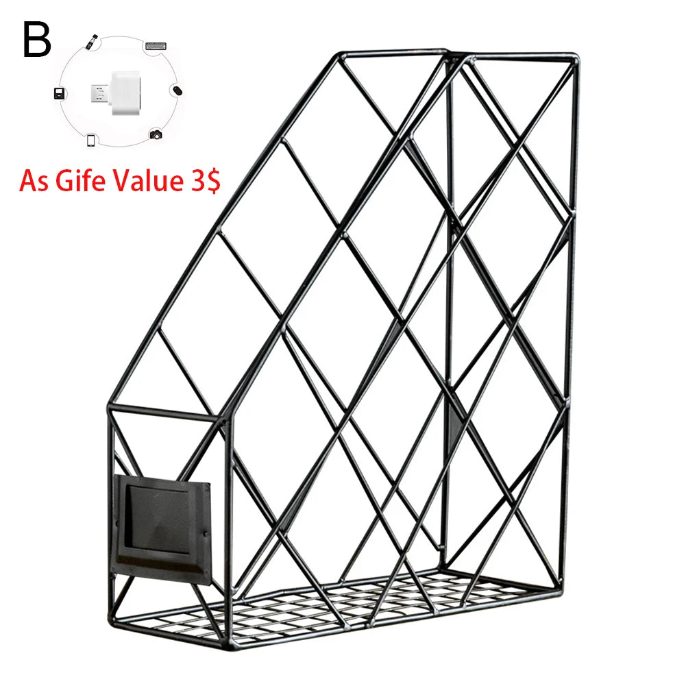 1/2/4 Layers Iron Grid Book Organizer Book Stand Holder Shelf Bookend Desktop Newspapers File Storage Box Holder Home Decor