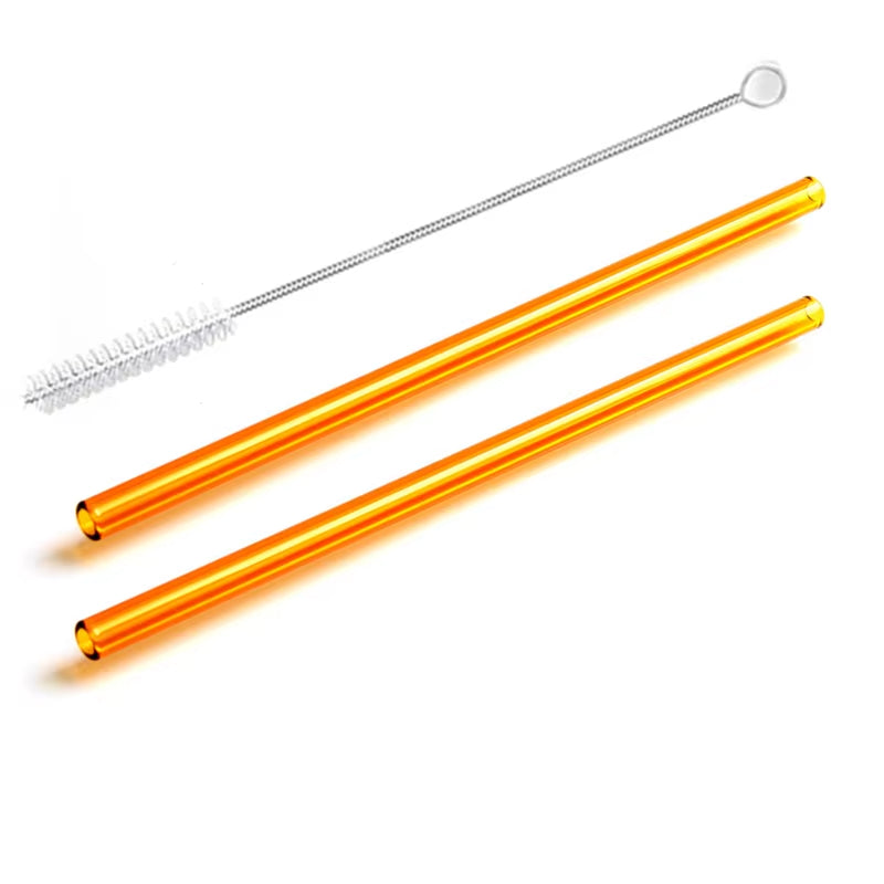 2Pcs Colorful Drinking Straws High Borosilicate Glass Straw Reusable Straws for Smoothies Juice Milkshake Coffee Cocktail Straw