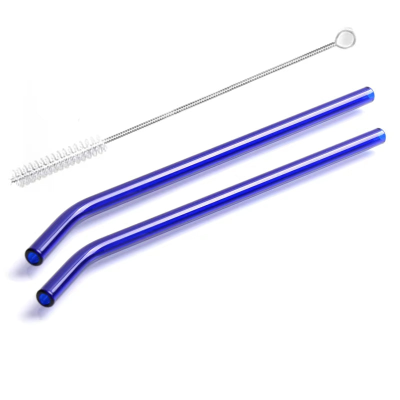 2Pcs Colorful Drinking Straws High Borosilicate Glass Straw Reusable Straws for Smoothies Juice Milkshake Coffee Cocktail Straw