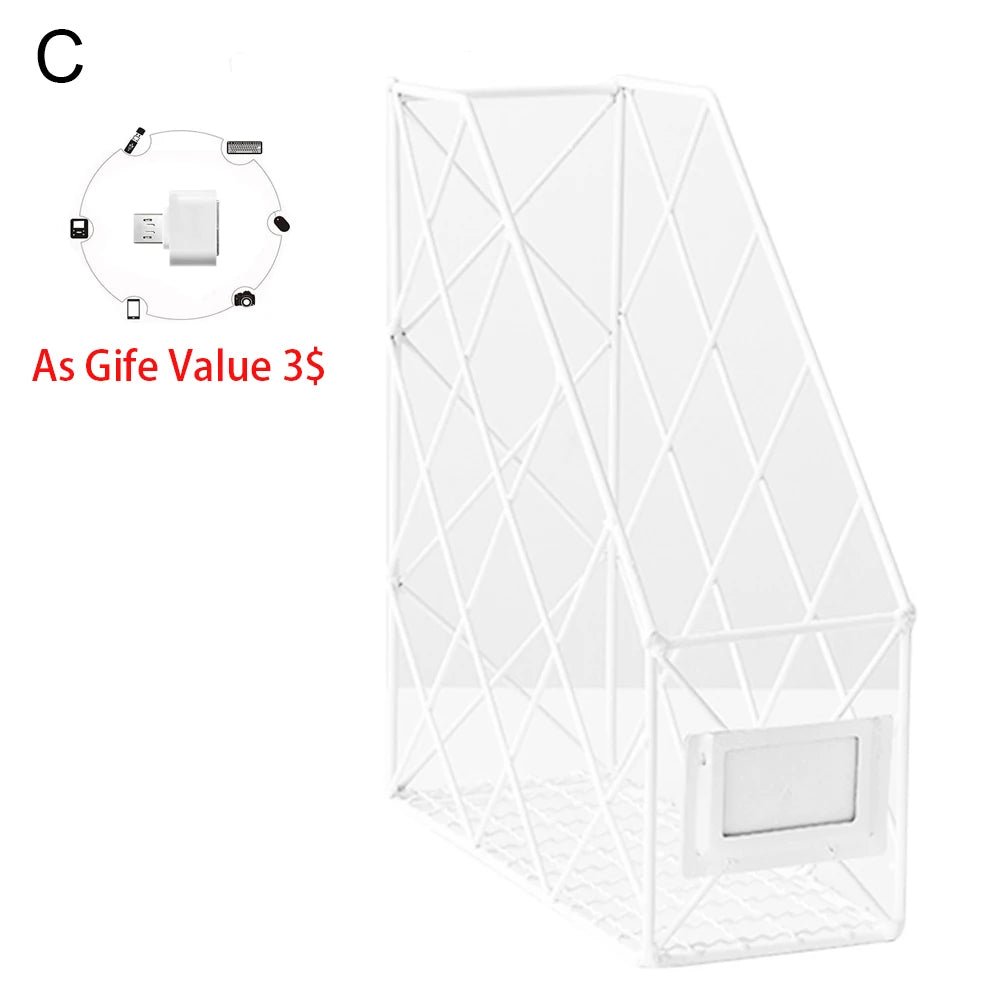 1/2/4 Layers Iron Grid Book Organizer Book Stand Holder Shelf Bookend Desktop Newspapers File Storage Box Holder Home Decor
