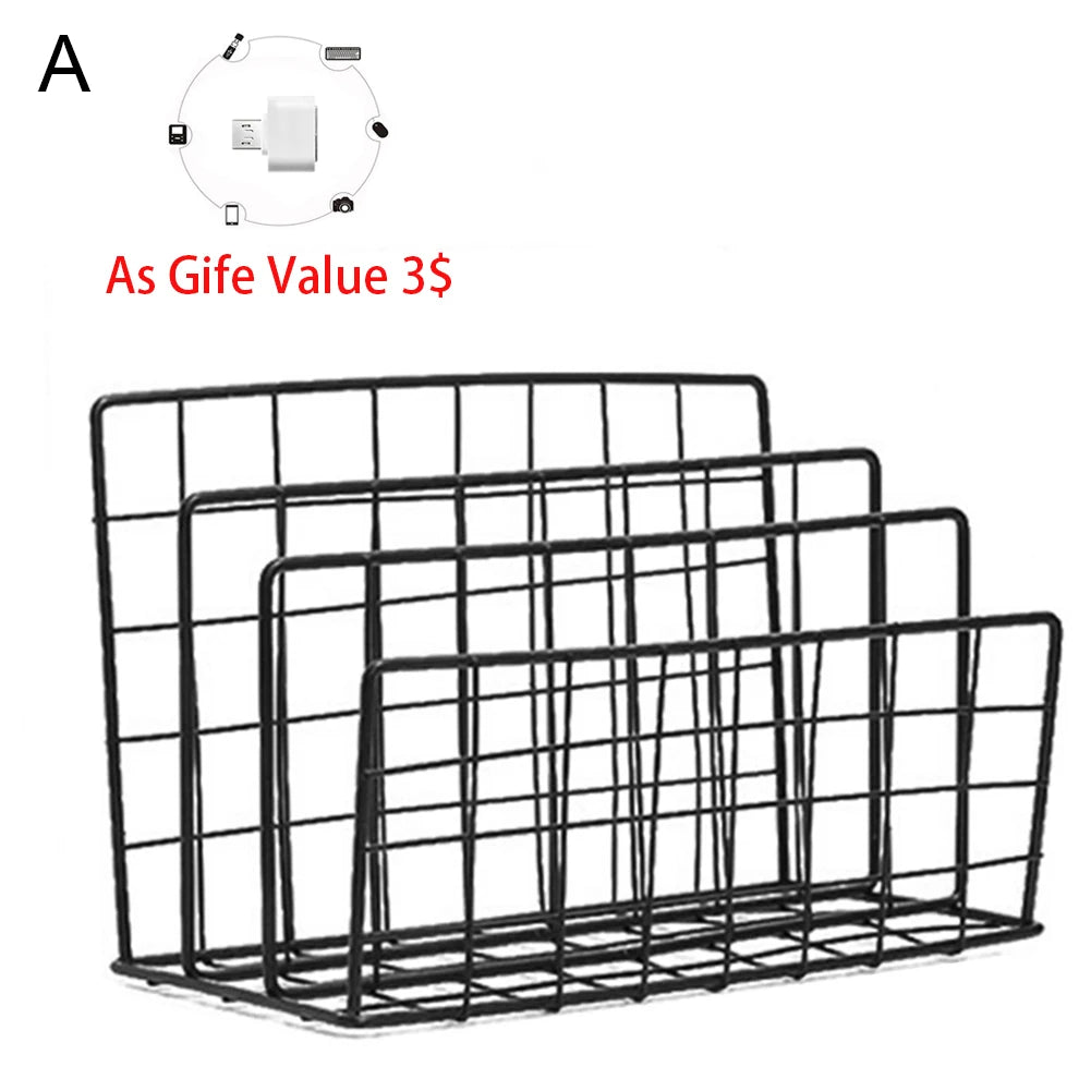 1/2/4 Layers Iron Grid Book Organizer Book Stand Holder Shelf Bookend Desktop Newspapers File Storage Box Holder Home Decor