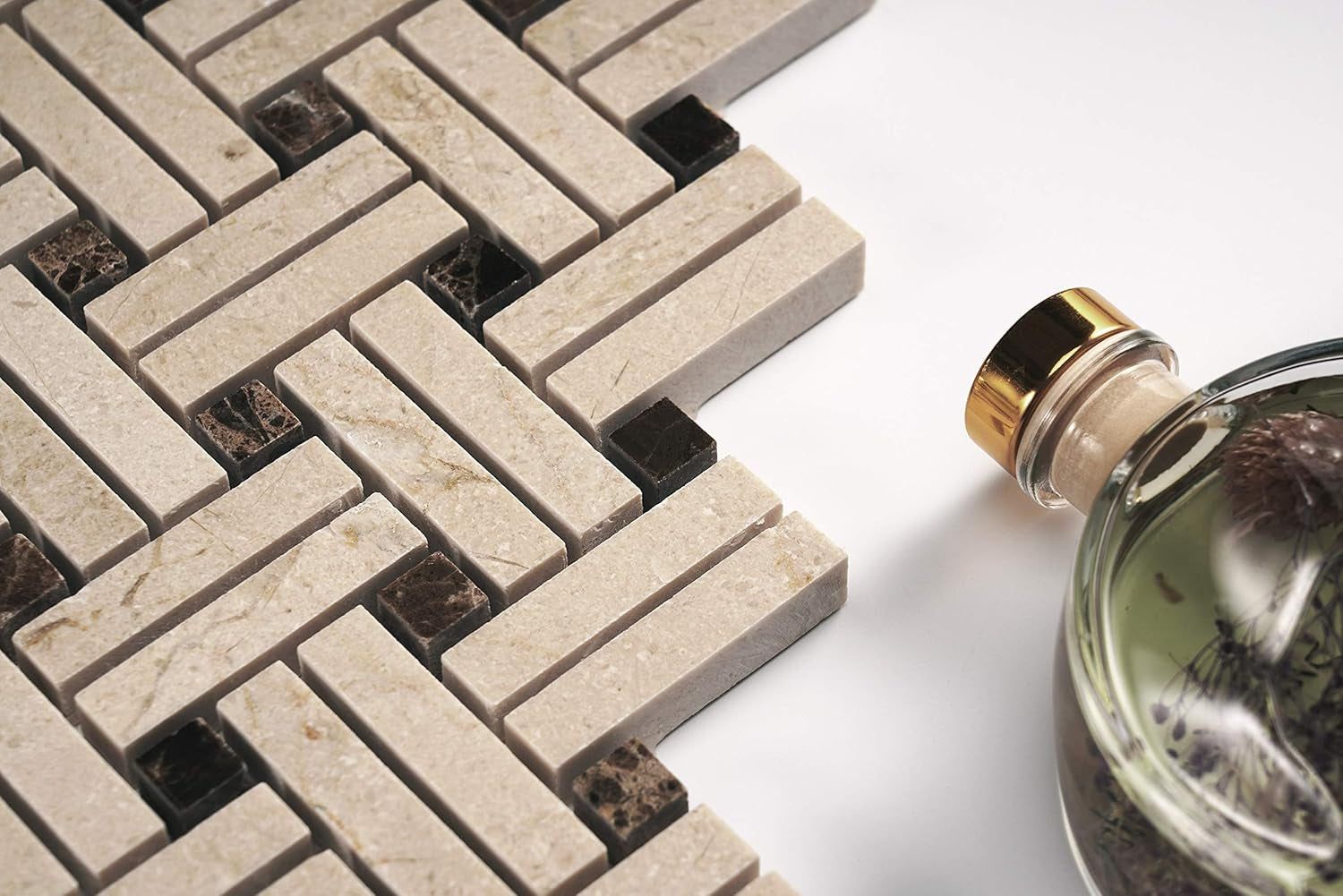 5 Sheets Marble Mosaic Tile for Kitchen Backsplash, Bathroom Shower Floor Etc, Knot Collection, Strips and Dots, 12"X12"X3/8", Polished (Set of 5 Sheets, MM 7203 - Patch)