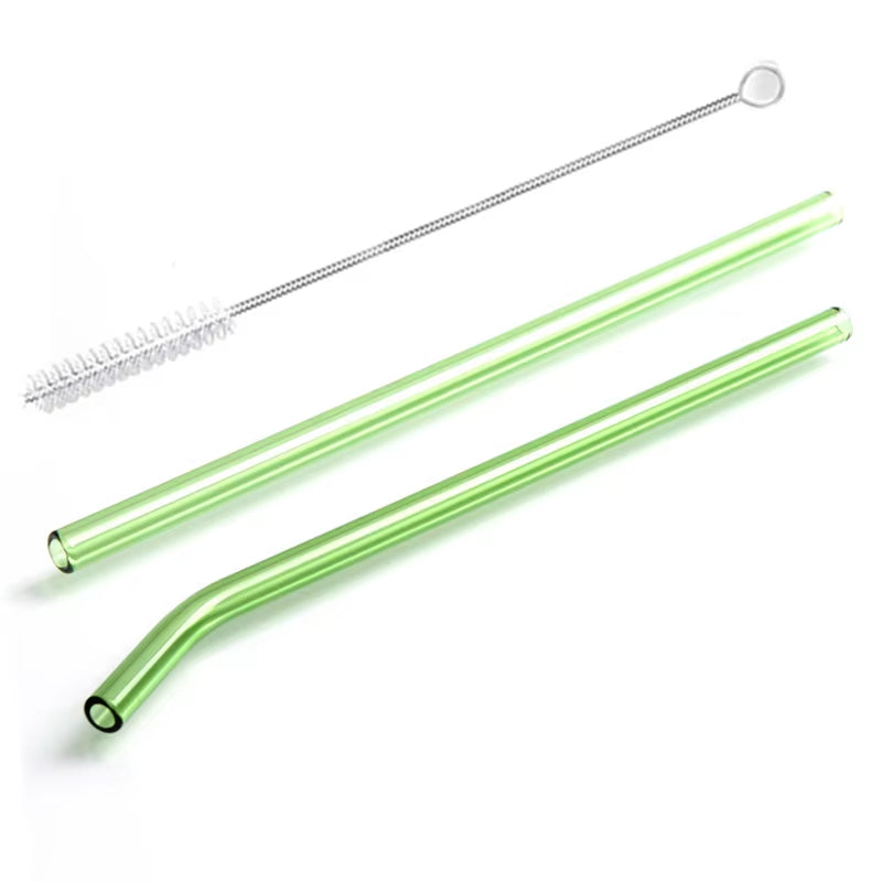 2Pcs Colorful Drinking Straws High Borosilicate Glass Straw Reusable Straws for Smoothies Juice Milkshake Coffee Cocktail Straw
