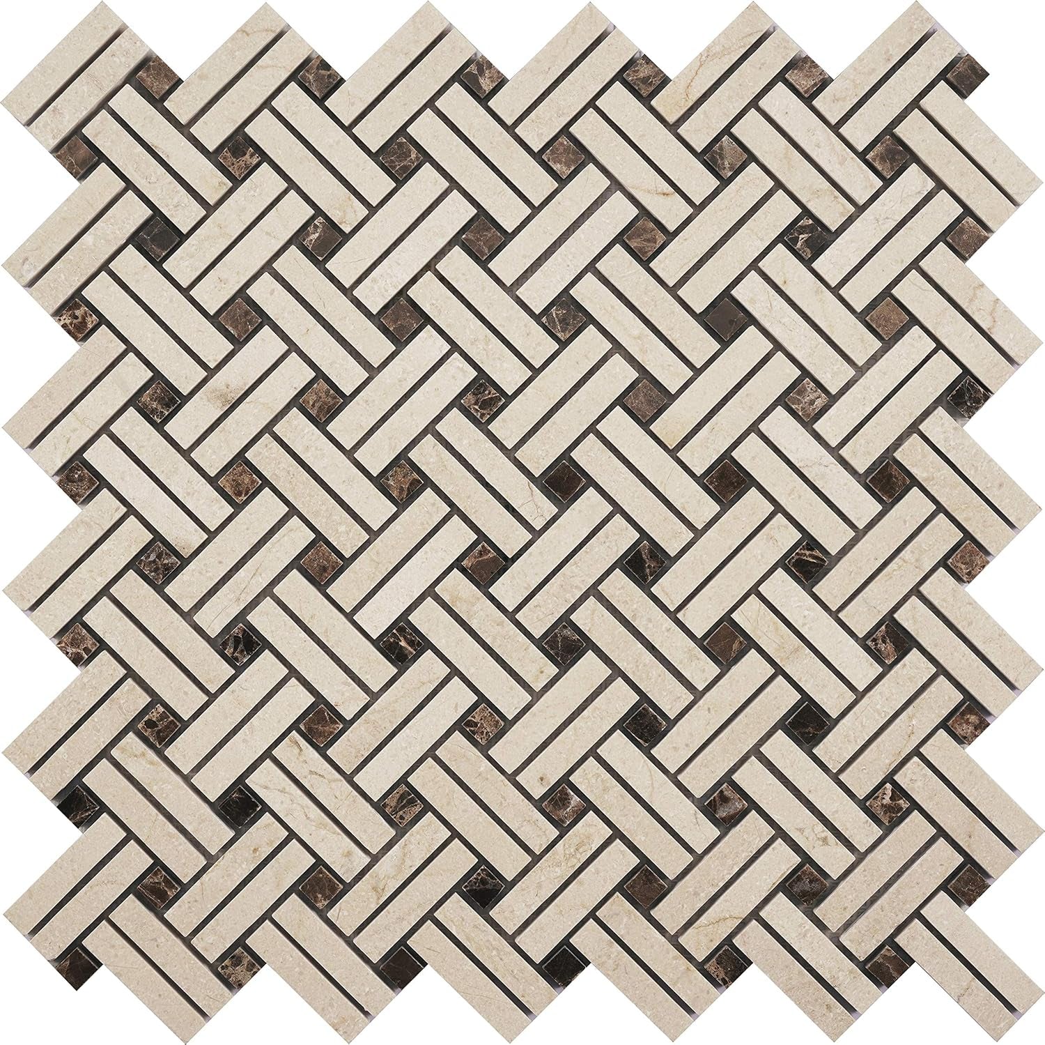5 Sheets Marble Mosaic Tile for Kitchen Backsplash, Bathroom Shower Floor Etc, Knot Collection, Strips and Dots, 12"X12"X3/8", Polished (Set of 5 Sheets, MM 7203 - Patch)