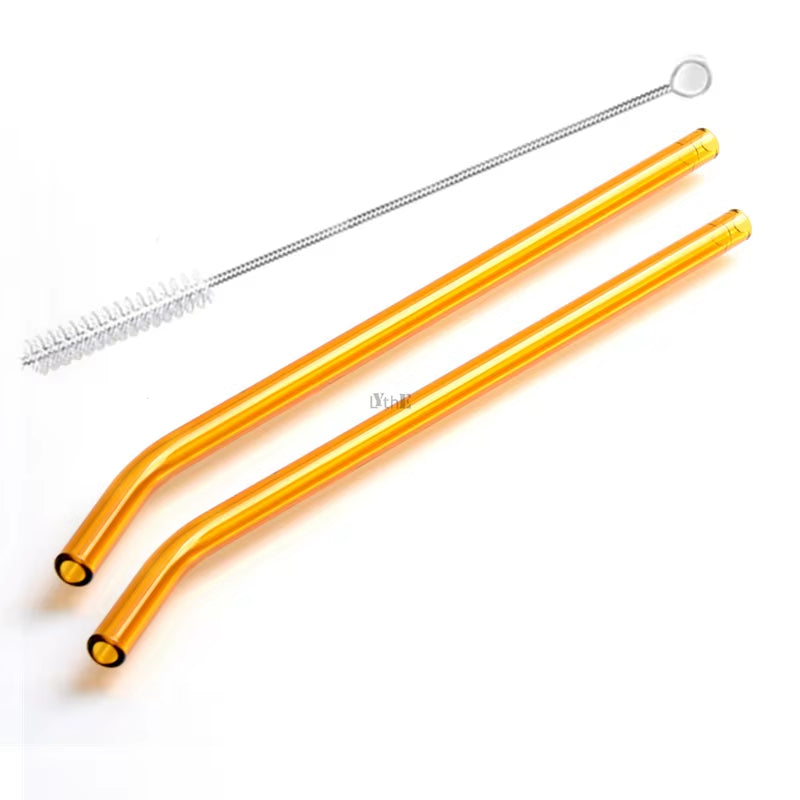 2Pcs Colorful Drinking Straws High Borosilicate Glass Straw Reusable Straws for Smoothies Juice Milkshake Coffee Cocktail Straw