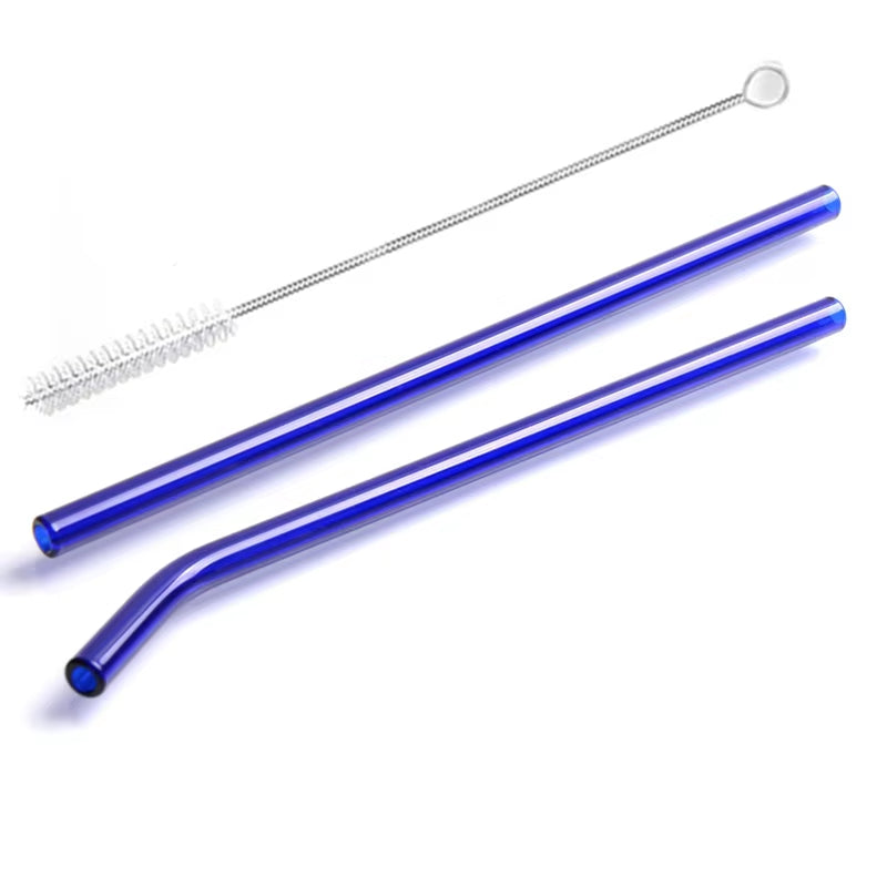 2Pcs Colorful Drinking Straws High Borosilicate Glass Straw Reusable Straws for Smoothies Juice Milkshake Coffee Cocktail Straw