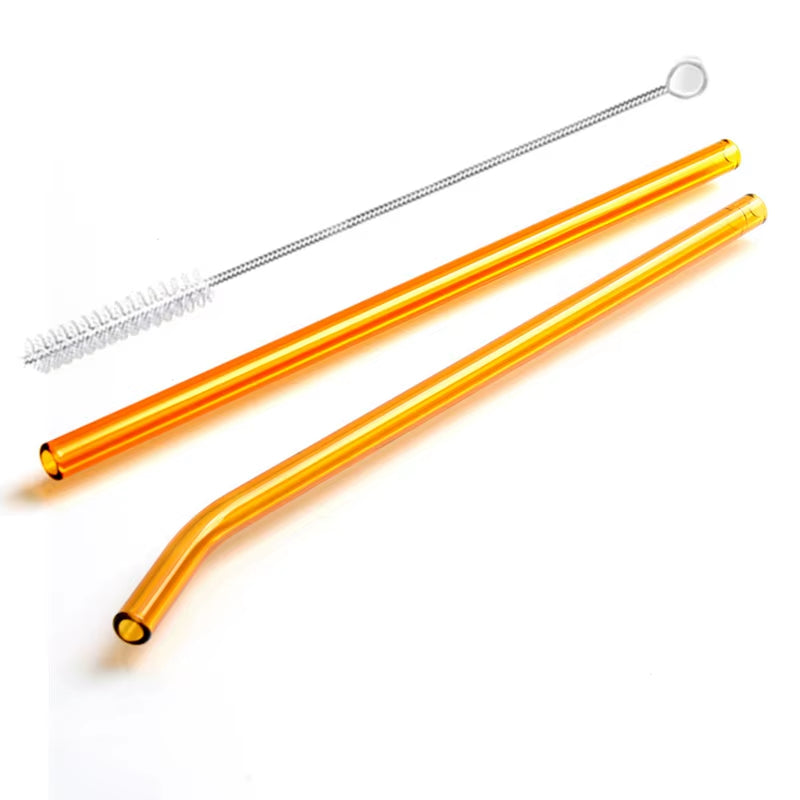2Pcs Colorful Drinking Straws High Borosilicate Glass Straw Reusable Straws for Smoothies Juice Milkshake Coffee Cocktail Straw