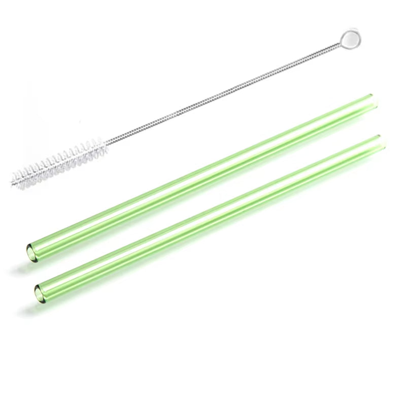 2Pcs Colorful Drinking Straws High Borosilicate Glass Straw Reusable Straws for Smoothies Juice Milkshake Coffee Cocktail Straw