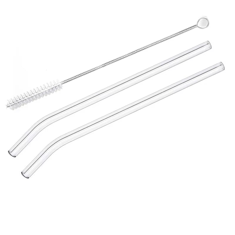 2Pcs Colorful Drinking Straws High Borosilicate Glass Straw Reusable Straws for Smoothies Juice Milkshake Coffee Cocktail Straw