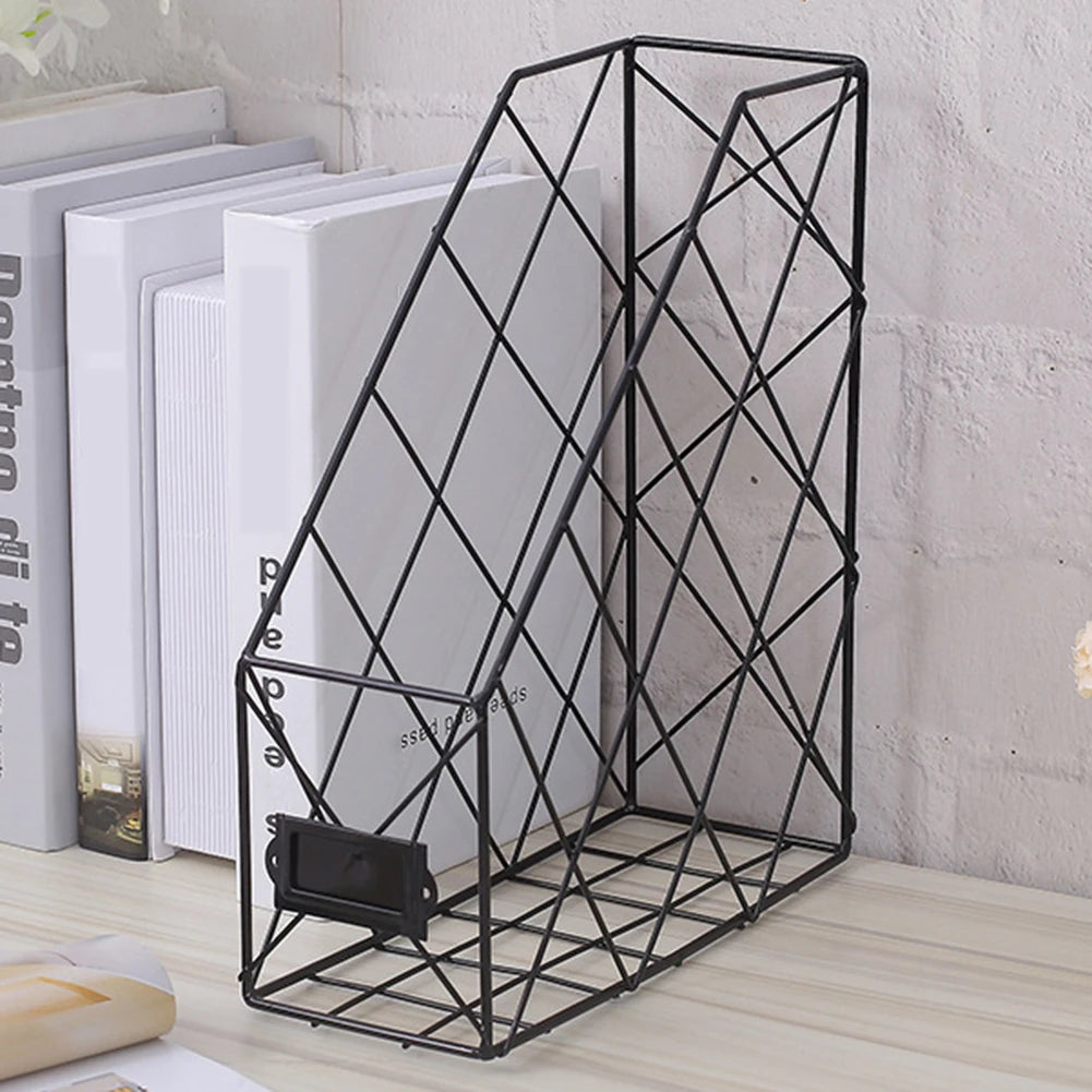 1/2/4 Layers Iron Grid Book Organizer Book Stand Holder Shelf Bookend Desktop Newspapers File Storage Box Holder Home Decor