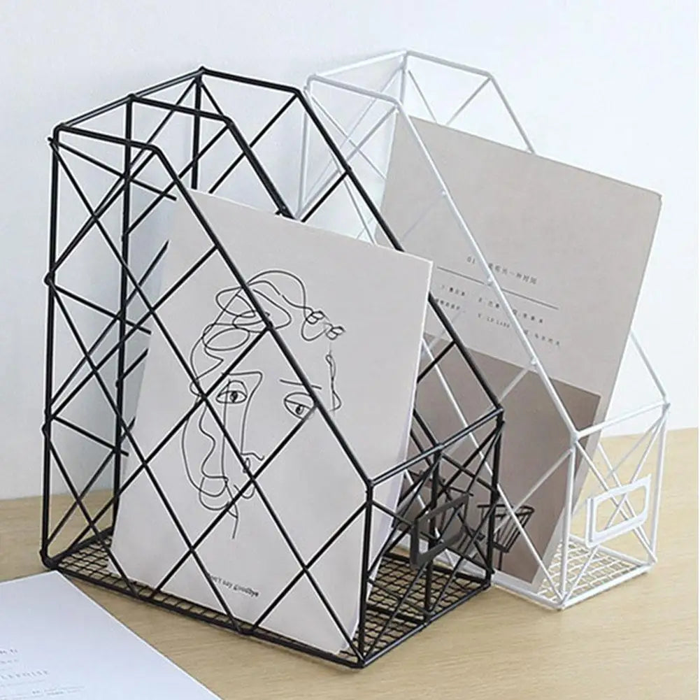 1/2/4 Layers Iron Grid Book Organizer Book Stand Holder Shelf Bookend Desktop Newspapers File Storage Box Holder Home Decor