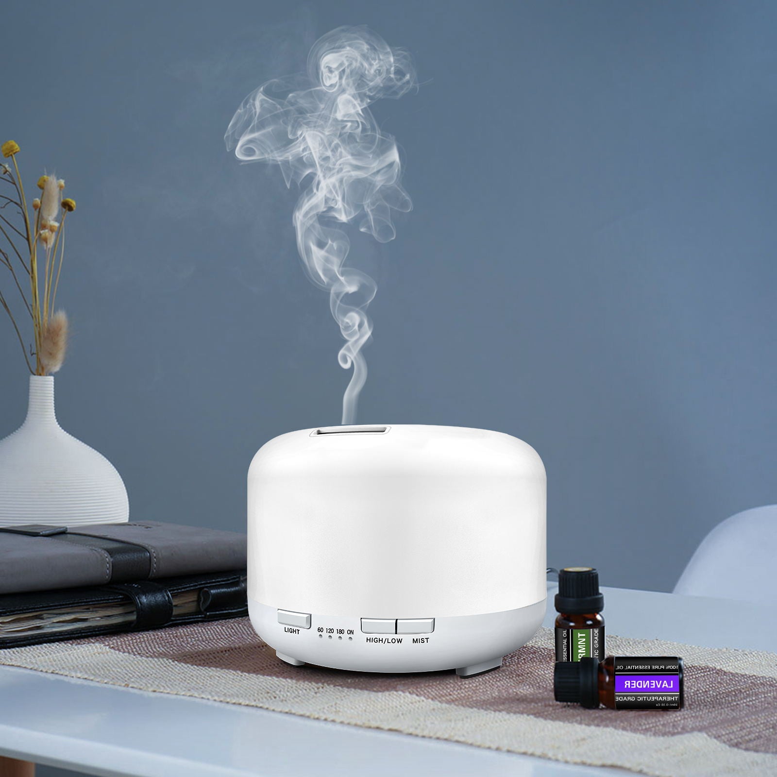 500Ml Essential Oil Diffuser with 6*10Ml Essential Oils Set, Flower Aromatherapy Diffusers with Remote Control, Oil Air Humidifier Vaporizer for Large Room Bedroom Office