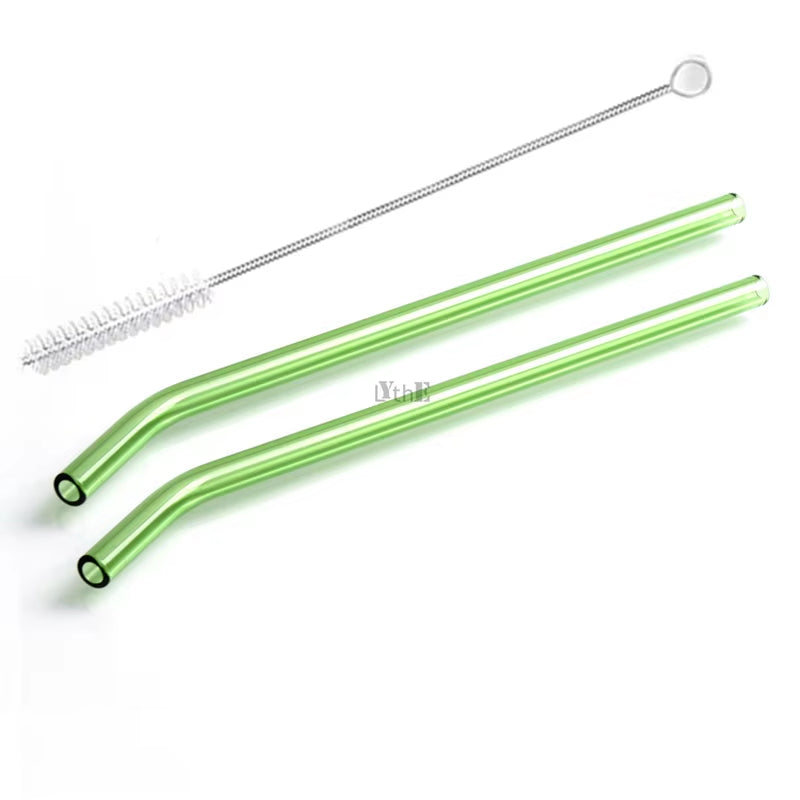 2Pcs Colorful Drinking Straws High Borosilicate Glass Straw Reusable Straws for Smoothies Juice Milkshake Coffee Cocktail Straw