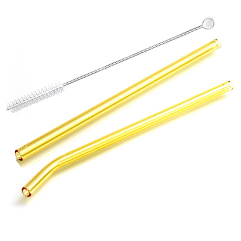 2Pcs Colorful Drinking Straws High Borosilicate Glass Straw Reusable Straws for Smoothies Juice Milkshake Coffee Cocktail Straw