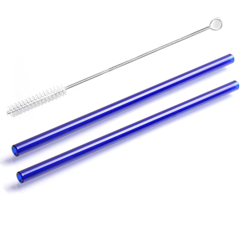 2Pcs Colorful Drinking Straws High Borosilicate Glass Straw Reusable Straws for Smoothies Juice Milkshake Coffee Cocktail Straw