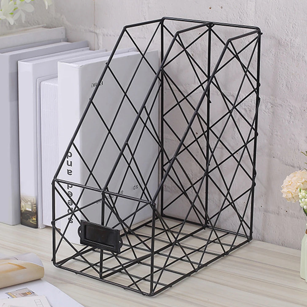 1/2/4 Layers Iron Grid Book Organizer Book Stand Holder Shelf Bookend Desktop Newspapers File Storage Box Holder Home Decor