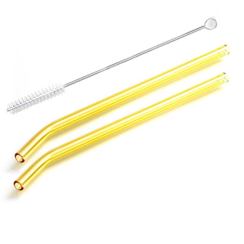 2Pcs Colorful Drinking Straws High Borosilicate Glass Straw Reusable Straws for Smoothies Juice Milkshake Coffee Cocktail Straw