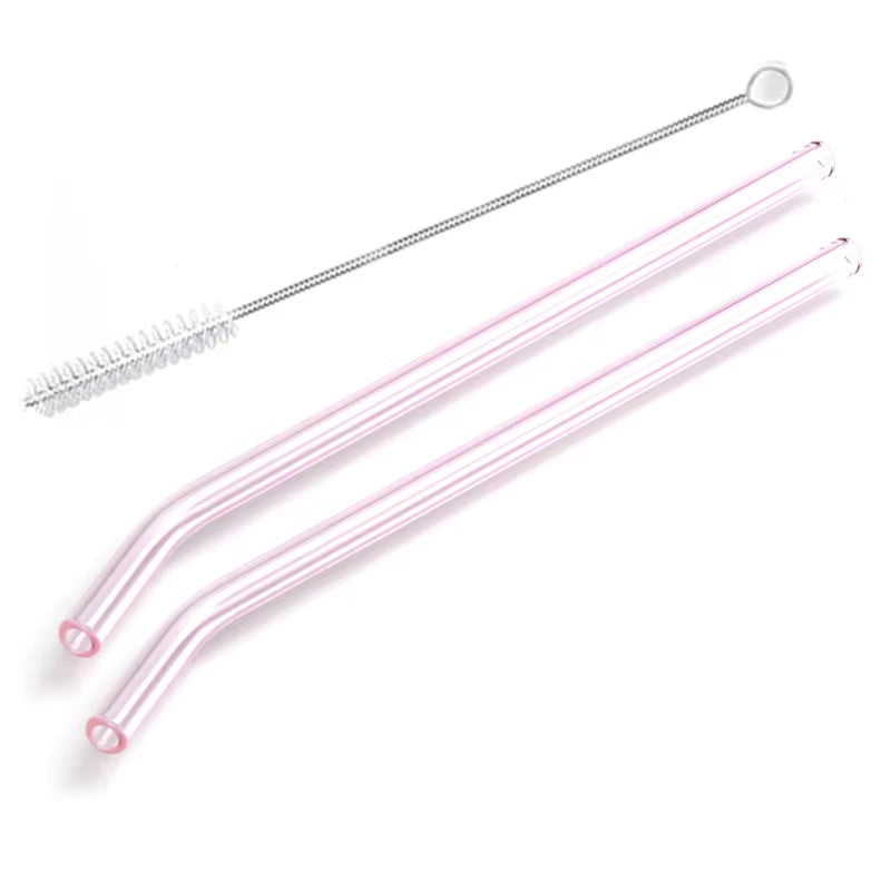 2Pcs Colorful Drinking Straws High Borosilicate Glass Straw Reusable Straws for Smoothies Juice Milkshake Coffee Cocktail Straw