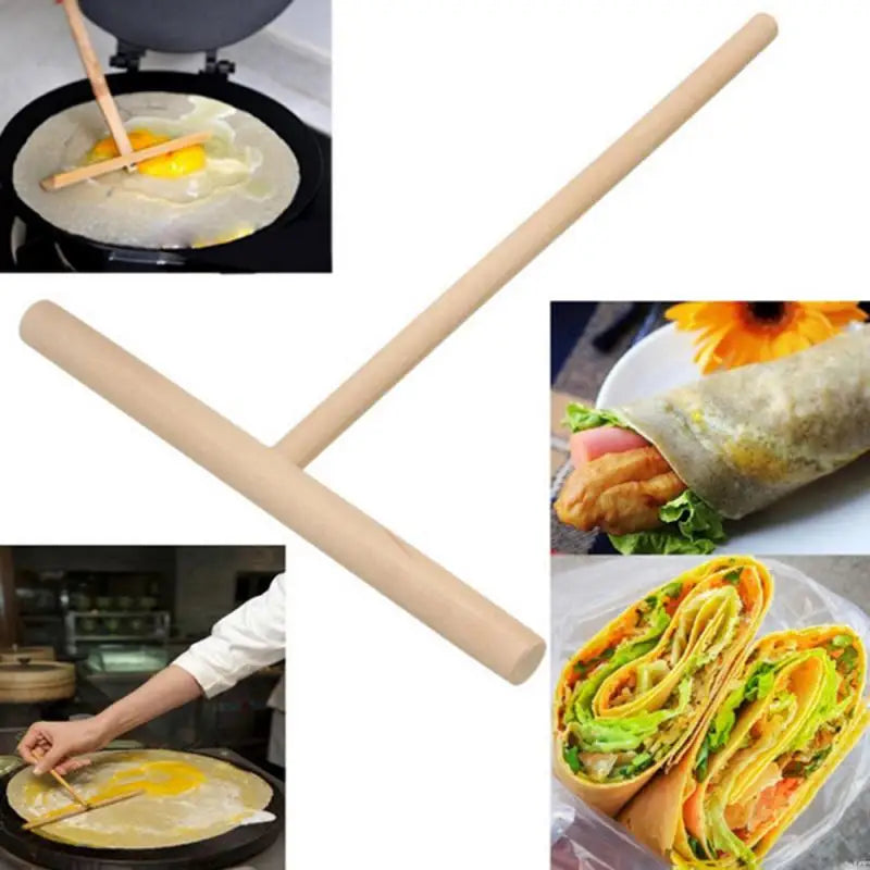1Pcs T-Shaped Pancake Utensils Crepe Non-Stick Wooden Spreader and Spatula Rake Spreading Pie Pancake Tools Egg Make Kitchen