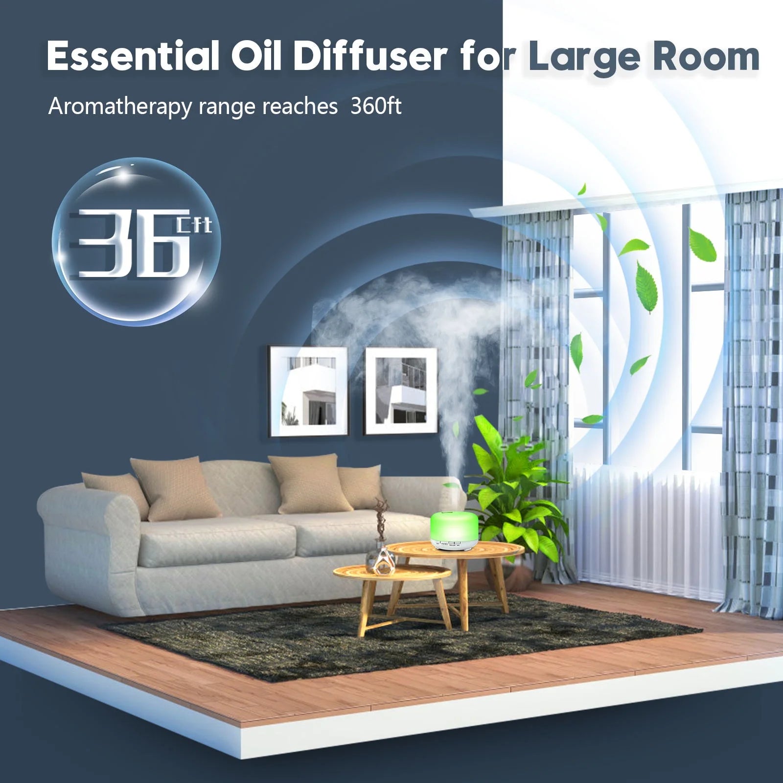 500Ml Essential Oil Diffuser with 6*10Ml Essential Oils Set, Flower Aromatherapy Diffusers with Remote Control, Oil Air Humidifier Vaporizer for Large Room Bedroom Office